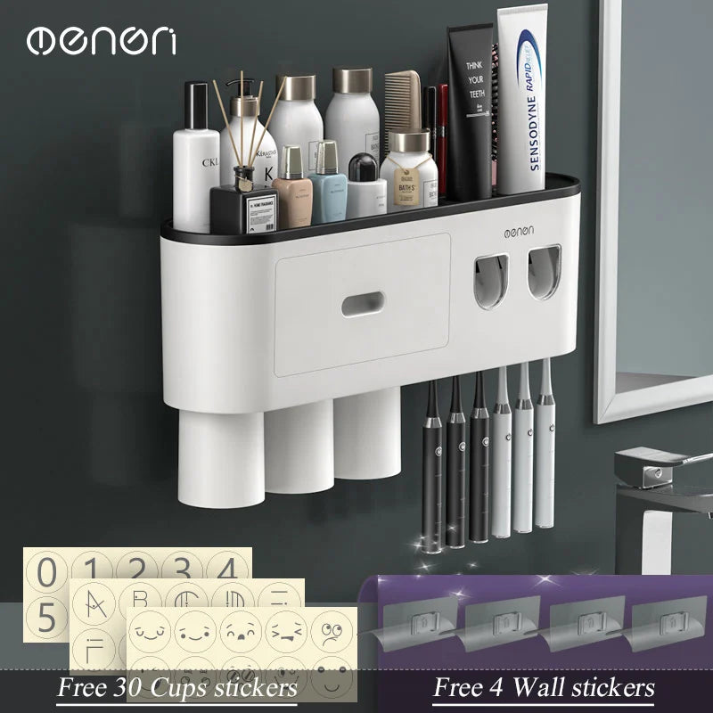 Magnetic Adsorption Inverted Toothbrush Holder with Automatic Toothpaste Dispenser