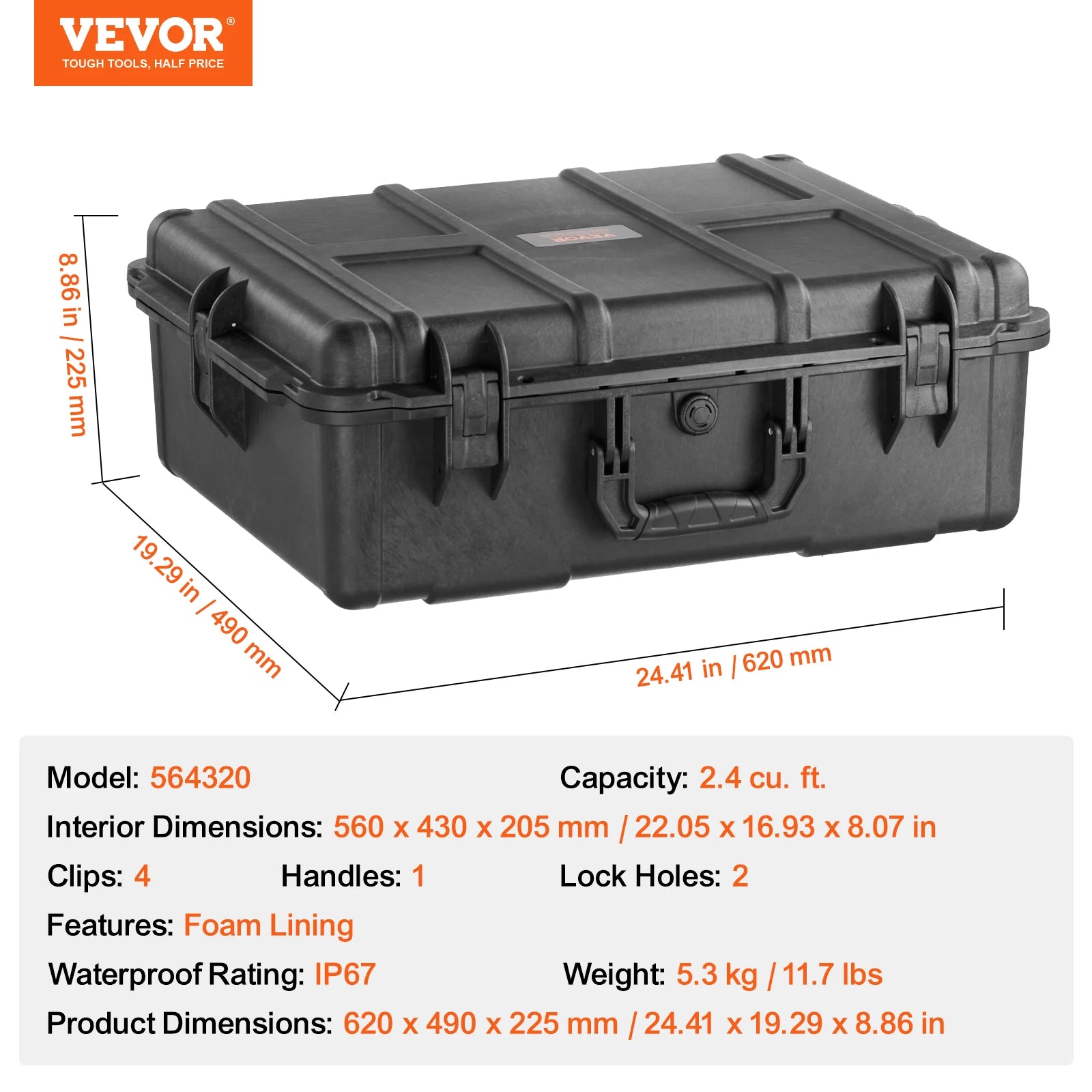 VEVOR Weatherproof Protective Hard Case