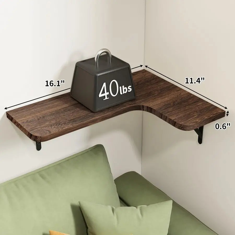 Rustic Wood Wall Mounted Floating Corner Shelving