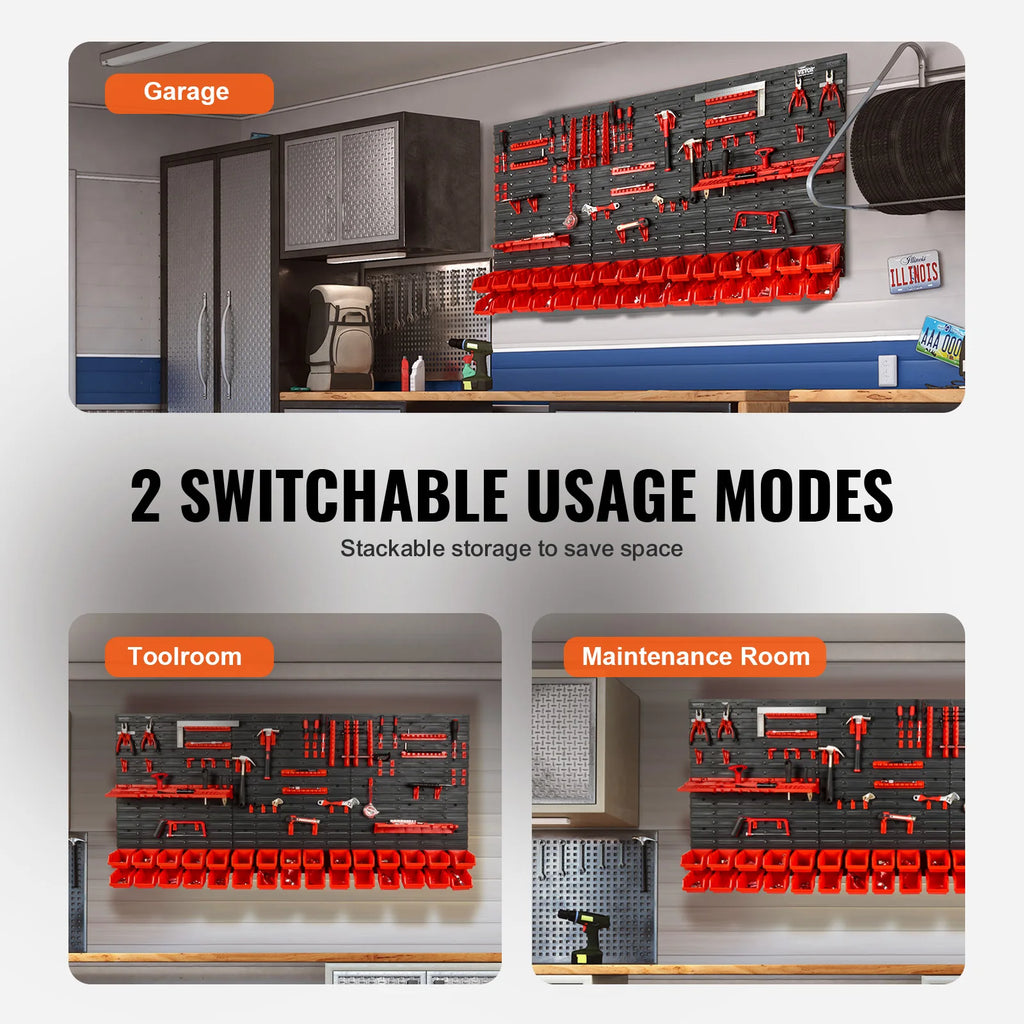 Wall Mounted Peg Board with Storage Bins & Tools/Parts Rack Organizer