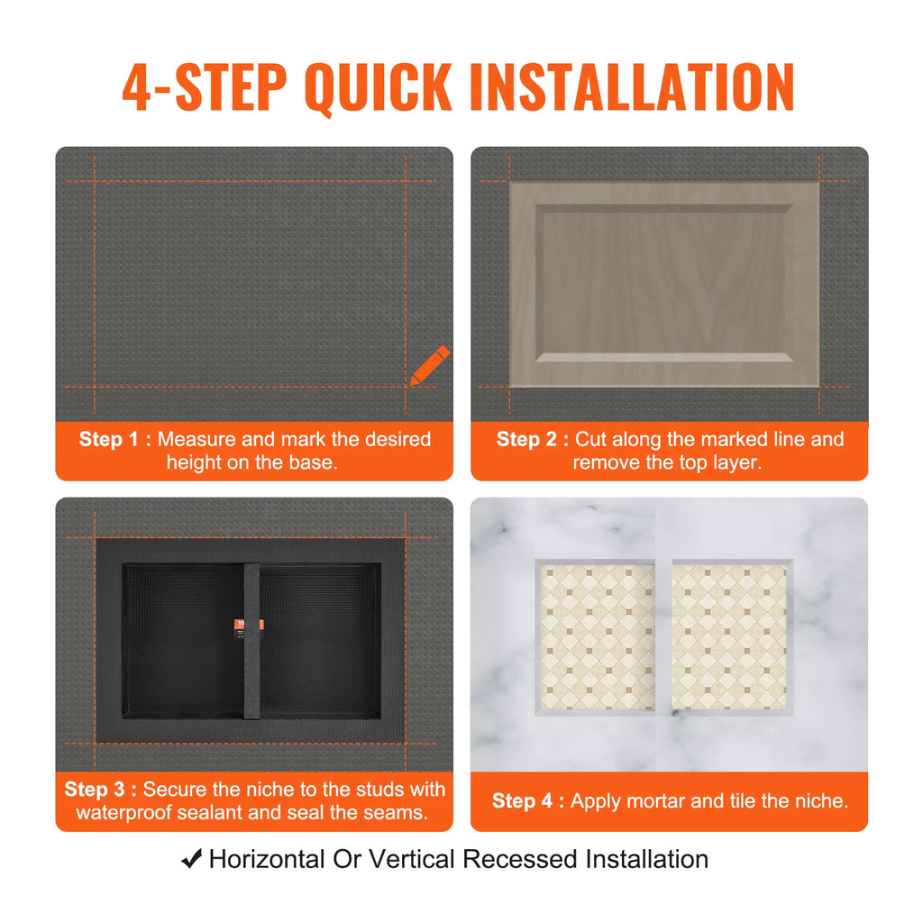 Shower Niche Recessed Sealed Protection Ready for Tile Shelf Organizer
