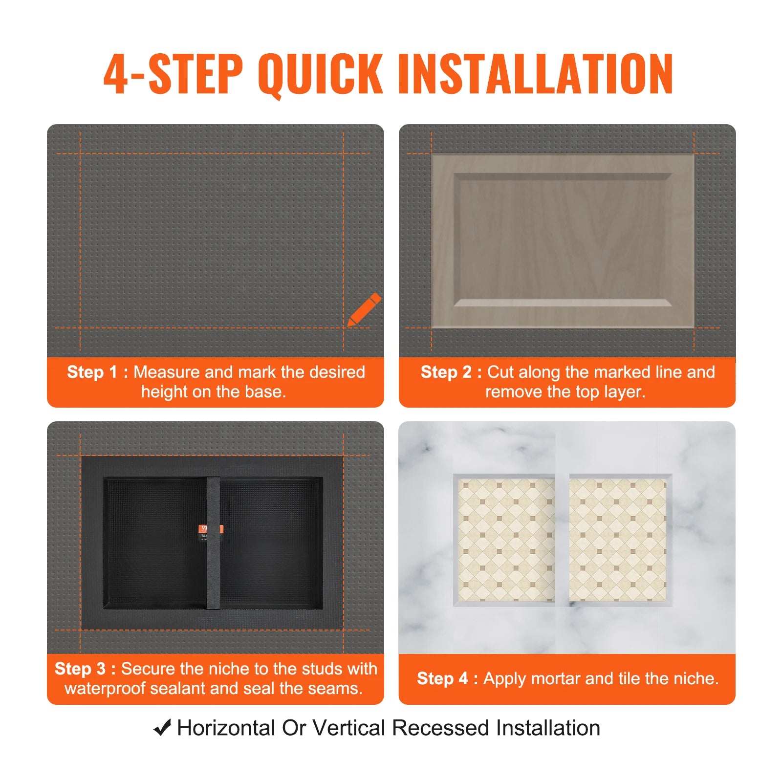 Shower Niche Recessed Sealed Protection Ready for Tile Shelf Organizer