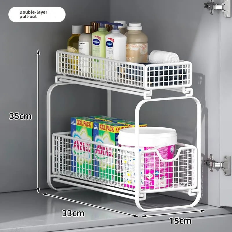 Kitchen Cabinet Storage Organizer Pull Out Double Layer Basket