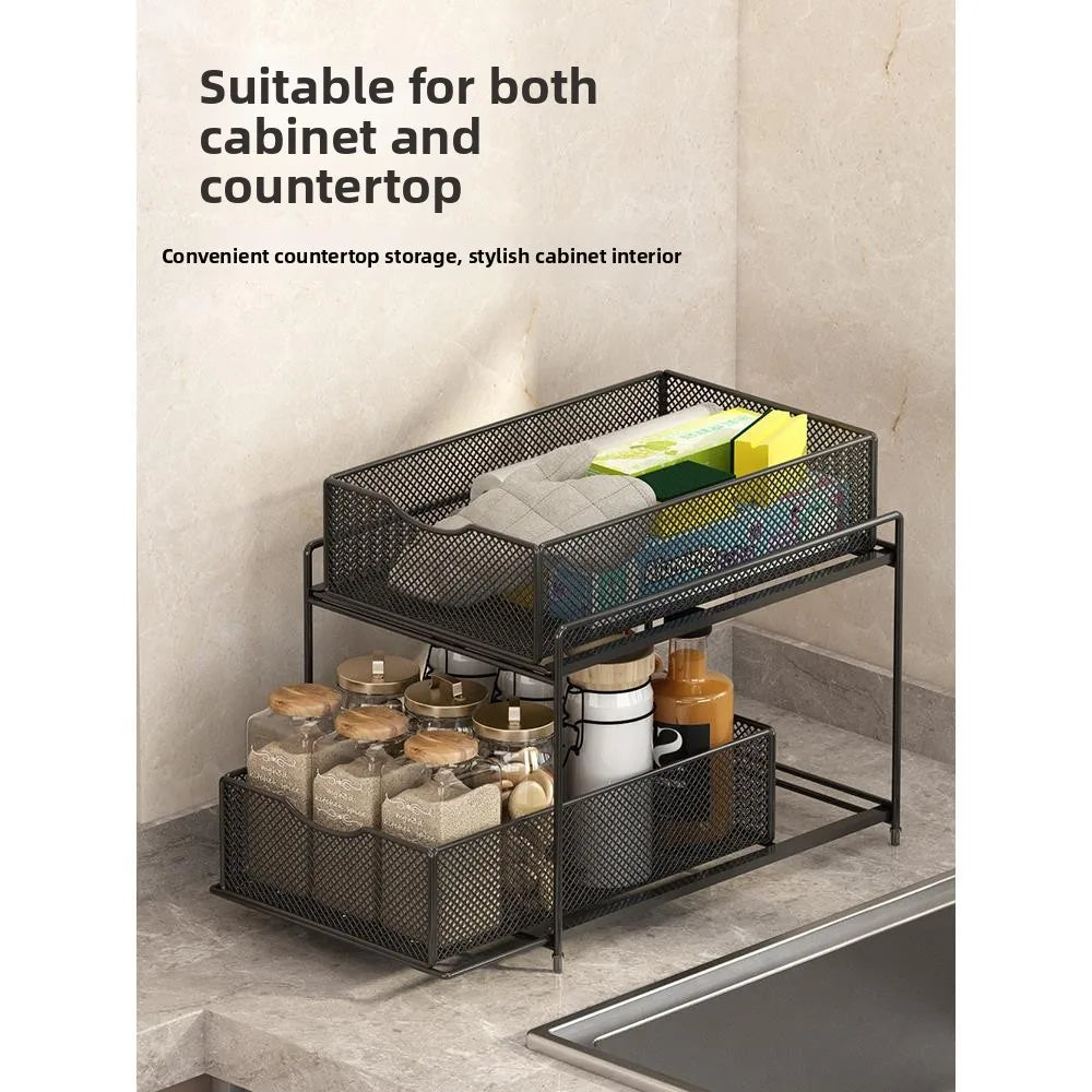 Kitchen Cabinet Storage Organizer Pull Out Double Layer Basket