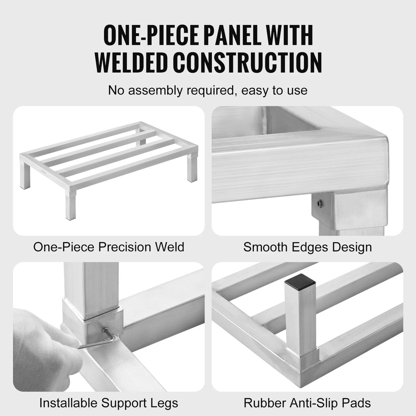 SucceBuy 1800 lbs Aluminum Dunnage Rack Commercial Food 8” Off the Floor Rack All-Welded Storage Rack for Kitchens Garages