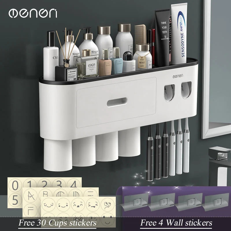 Magnetic Adsorption Inverted Toothbrush Holder with Automatic Toothpaste Dispensing
