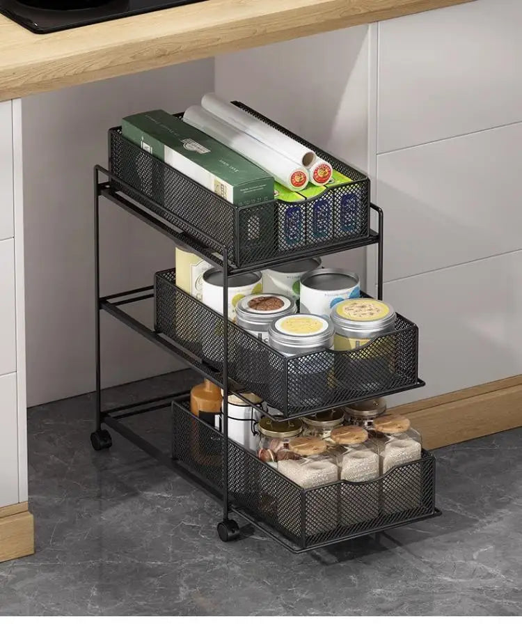 Kitchen Cabinet Storage Organizer Pull Out Double Layer Basket