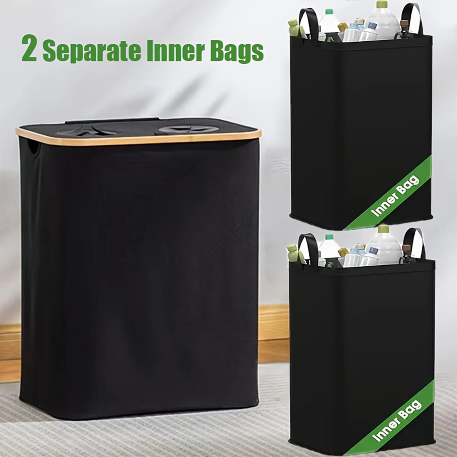 Foldable Oxford 2 Sections Laundry Storage Basket with Lid