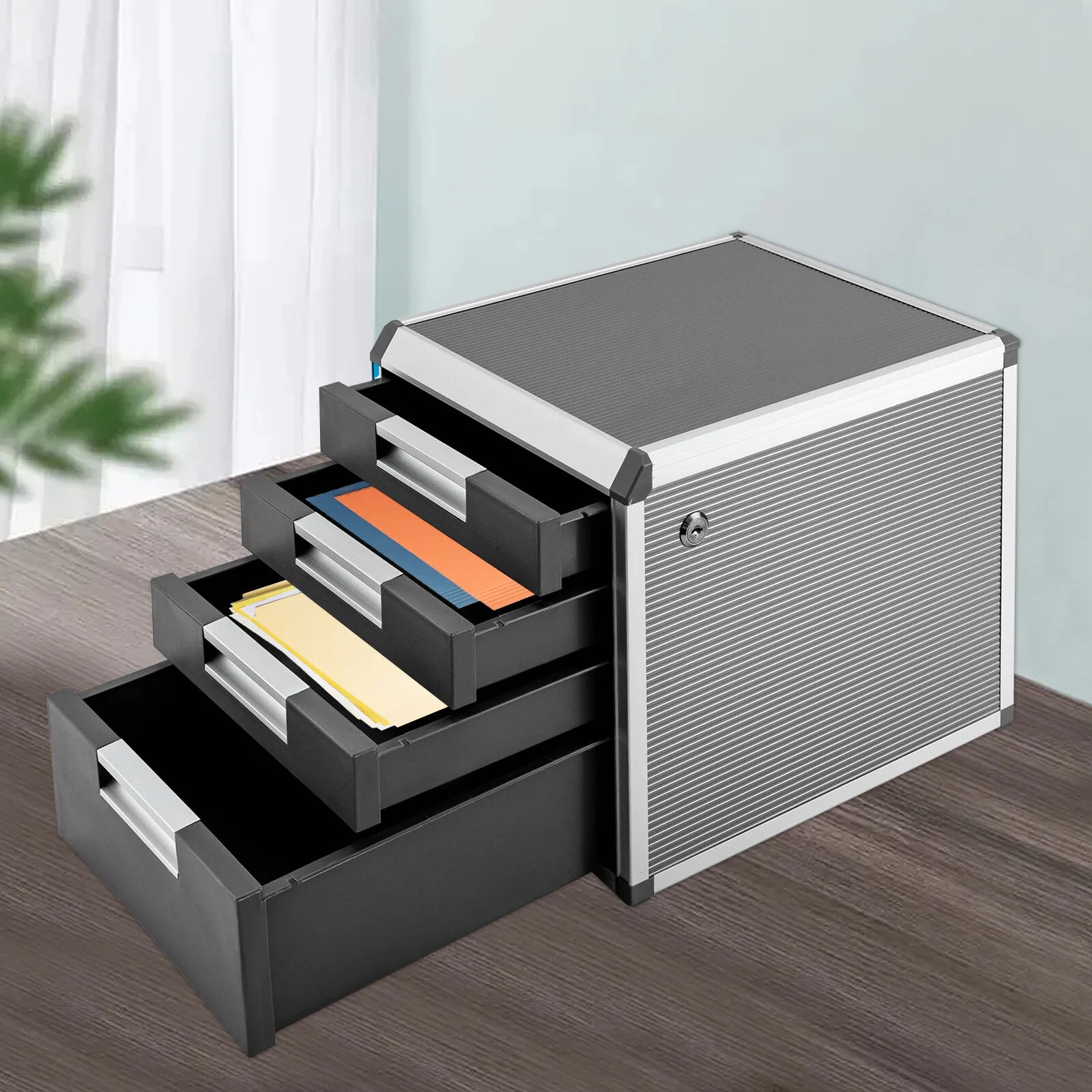 Four Drawer Metal Locking File Organizer