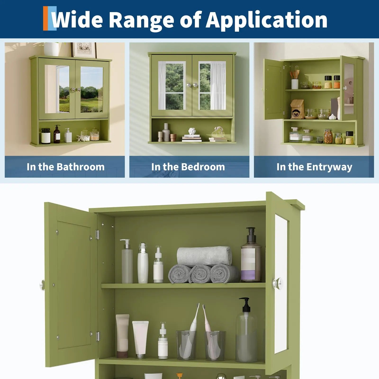 Wall Mounted Adjustable Shelving Medicine Cabinet With Mirror & Double Swing Doors