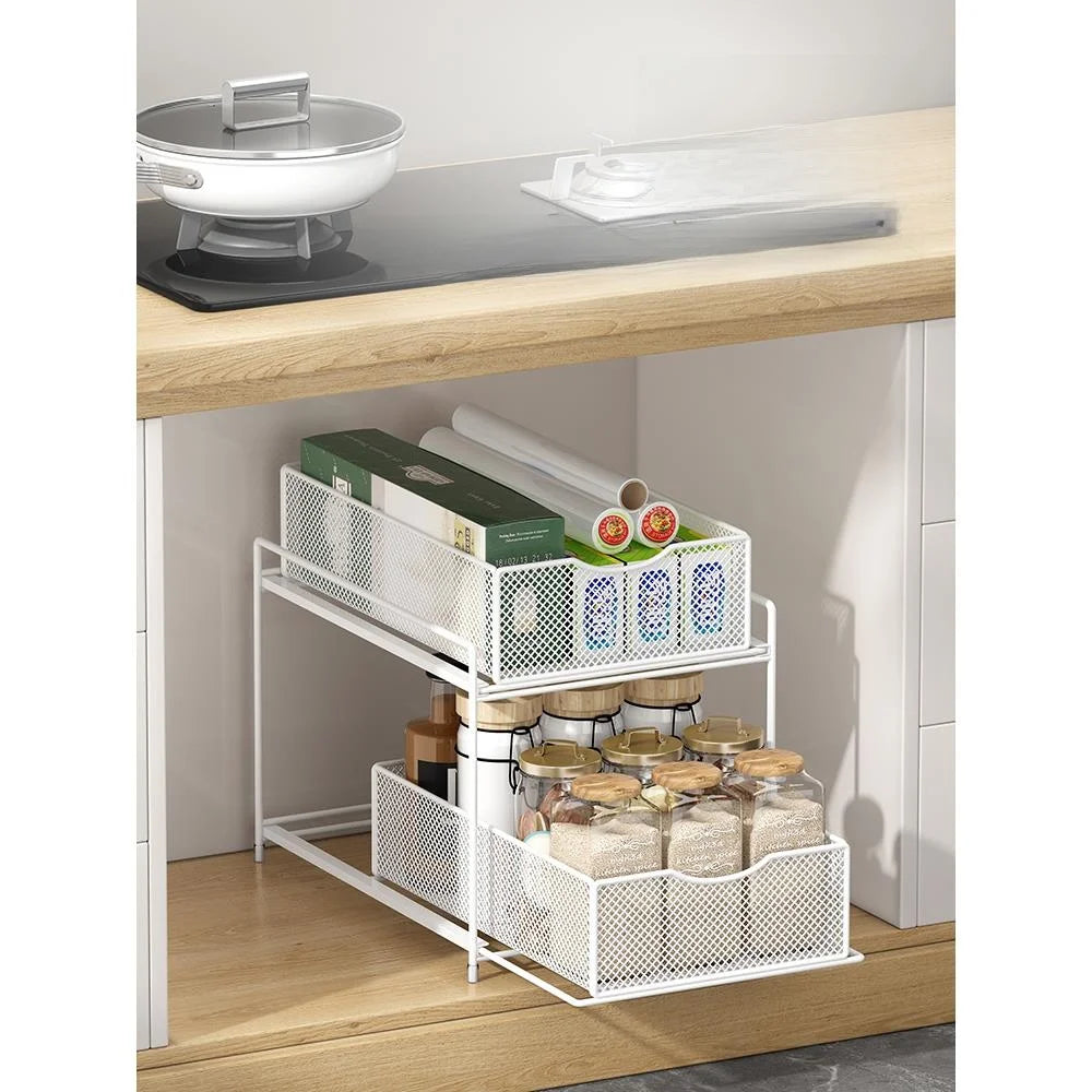Kitchen Cabinet Storage Organizer Pull Out Double Layer Basket
