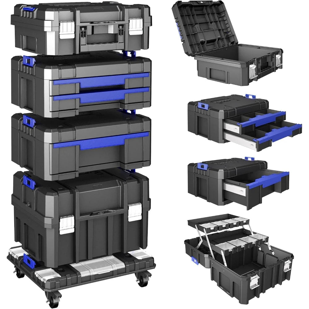 Four Tier Rolling Stackable Modular Tool Organizer with Drawers