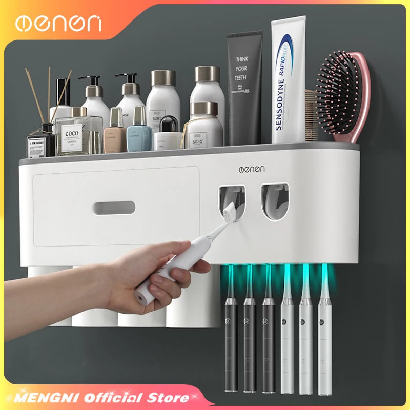 Magnetic Adsorption Inverted Toothbrush Holder with Automatic Toothpaste Dispenser