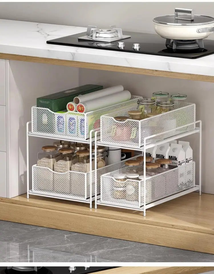 Kitchen Cabinet Storage Organizer Pull Out Double Layer Basket