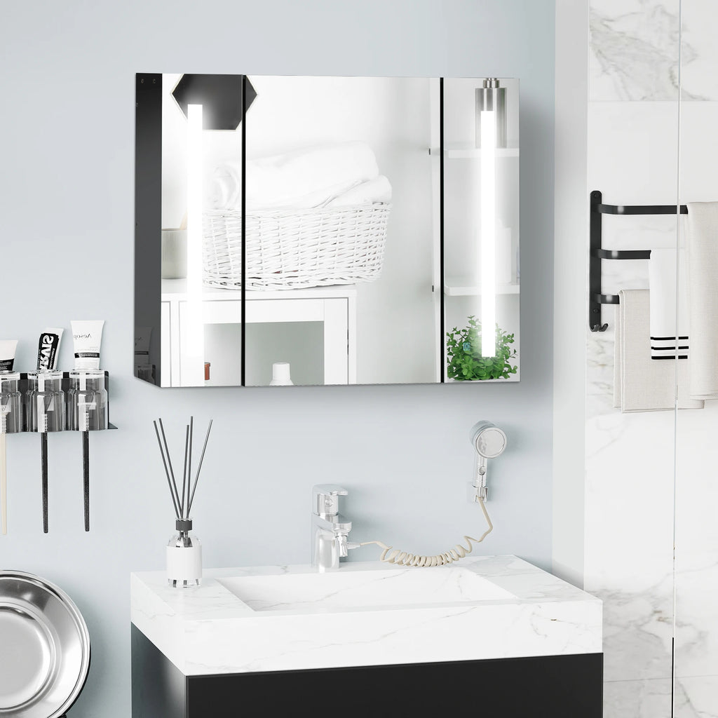 LED Wall Mounted Medicine Cabinet with 3 Mirrored Doors