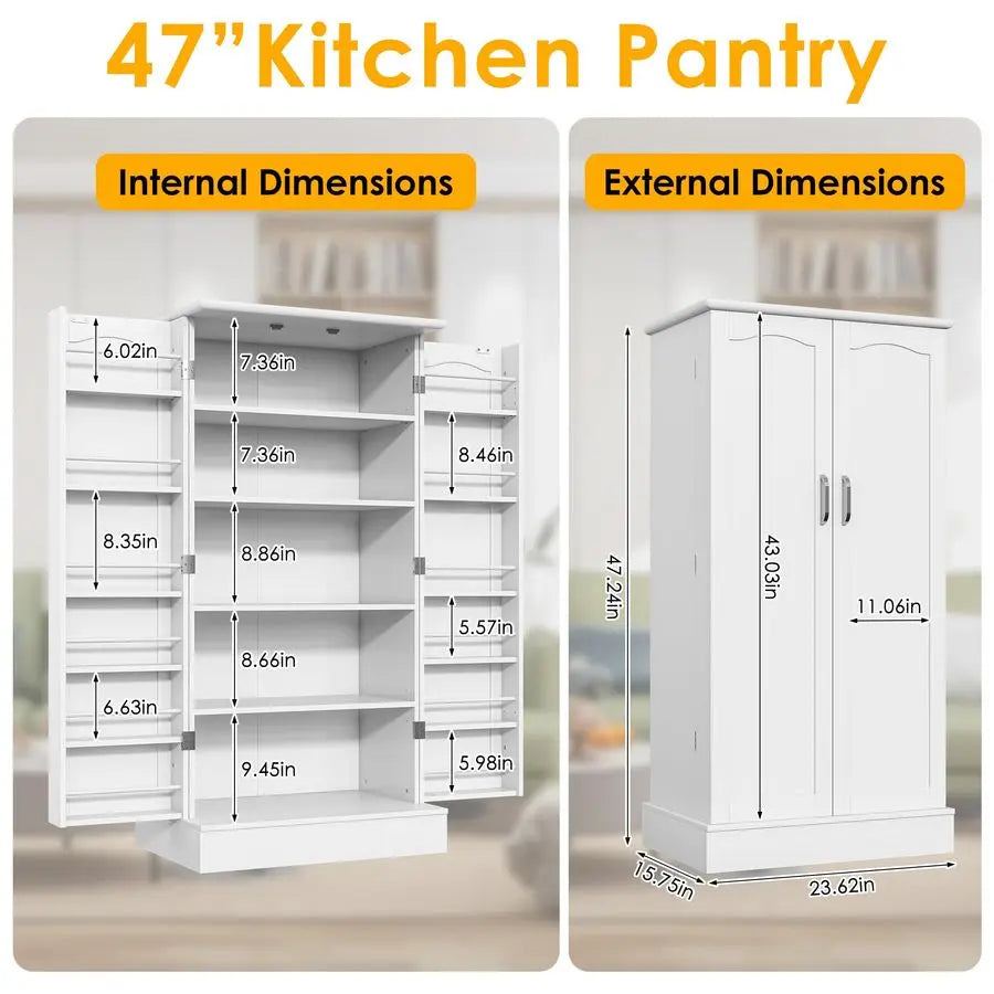 Kitchen Pantry Storage Cabinet with Doors and Adjustable Shelves