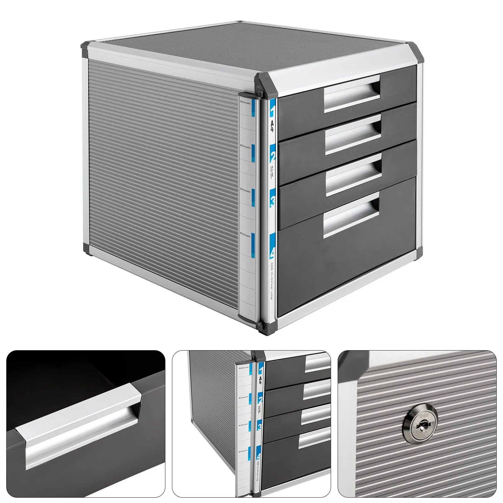 Four Drawer Metal Locking File Organizer