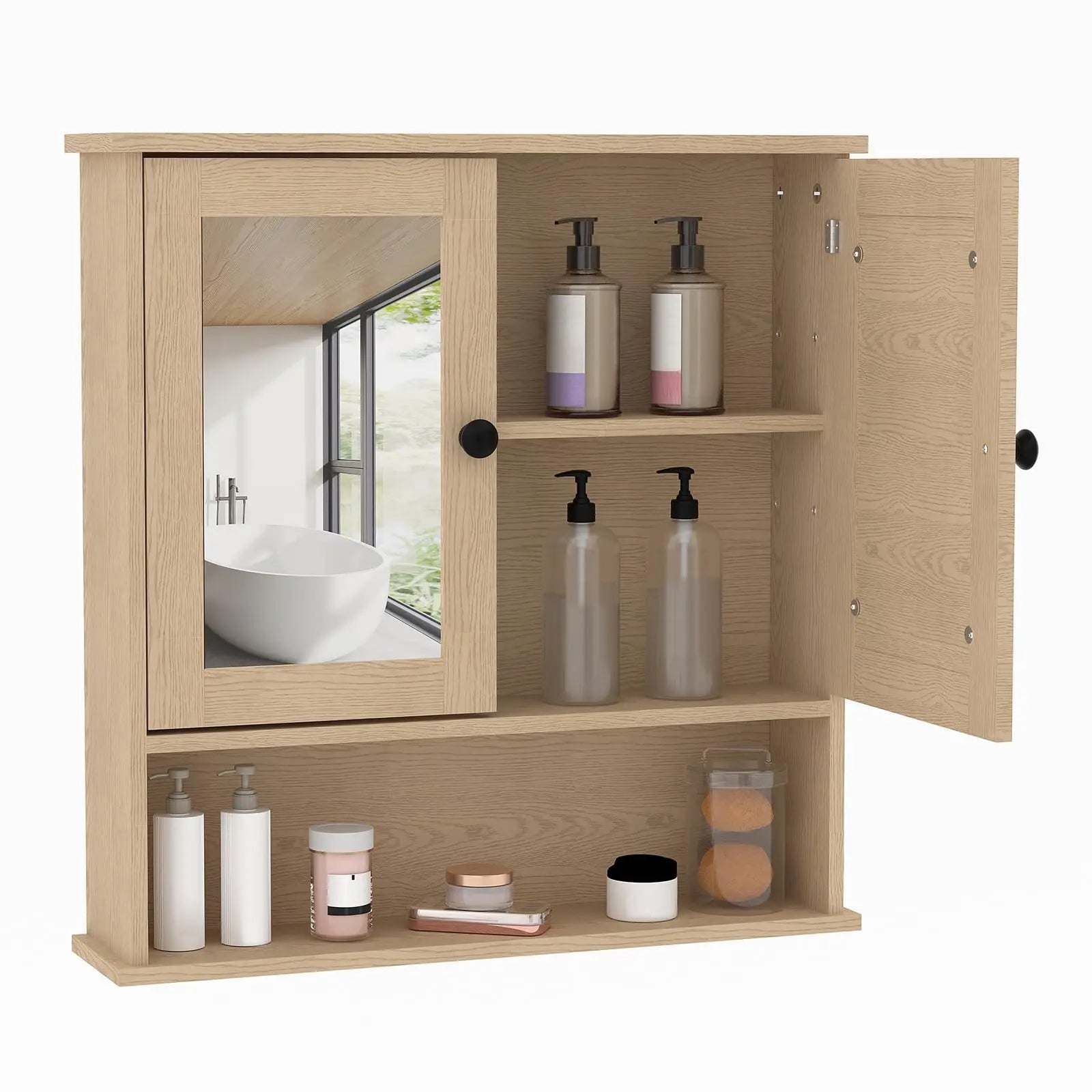 Wall Mounted Adjustable Shelving Medicine Cabinet With Mirror & Double Swing Doors