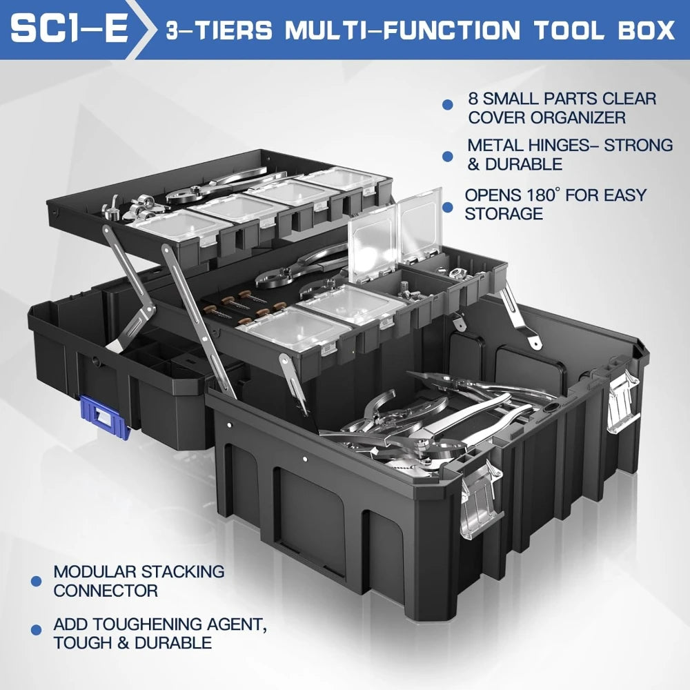 Four Tier Rolling Stackable Modular Tool Organizer with Drawers