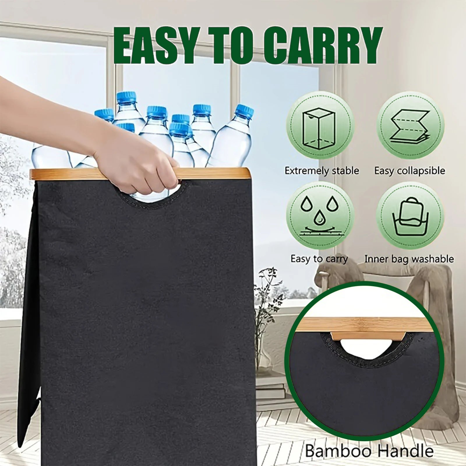 Foldable Oxford 2 Sections Laundry Storage Basket with Lid