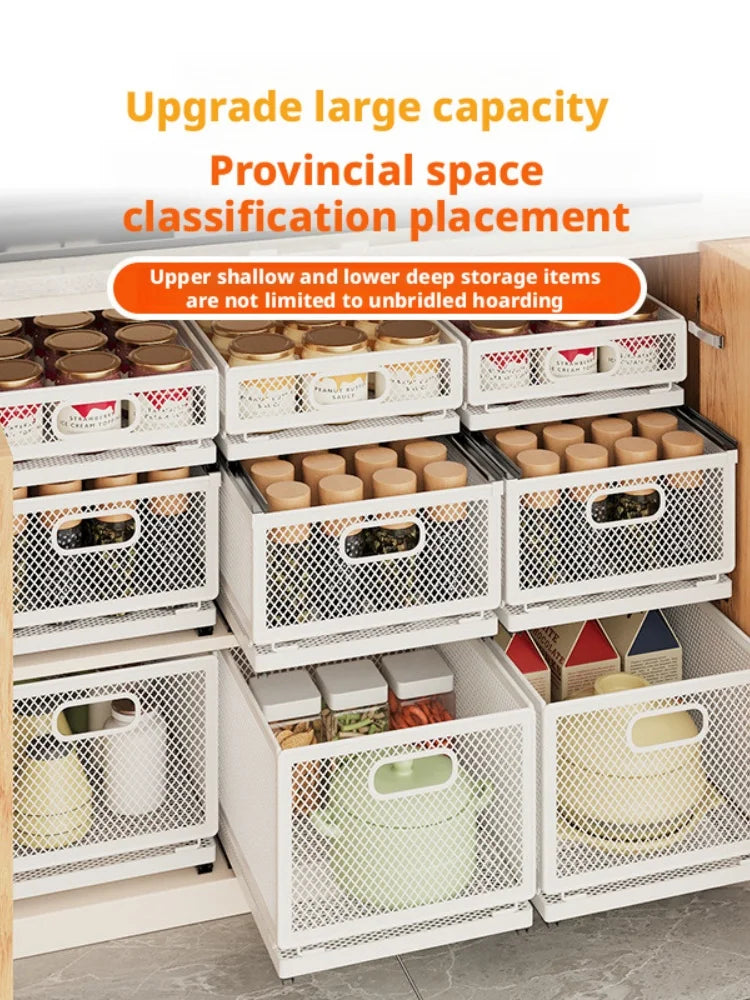 Kitchen Cabinet Pull-Out Storage Basket Dish Storage Basket Rack Kitchen Spice Drawer Storage Box Sundries Storage Basket