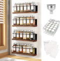 Magnetic Spice Rack with 24 Glass Jars, 216 Labels, & Steel Funnel for Easy Pouring