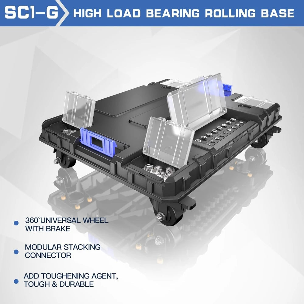 Four Tier Rolling Stackable Modular Tool Organizer with Drawers