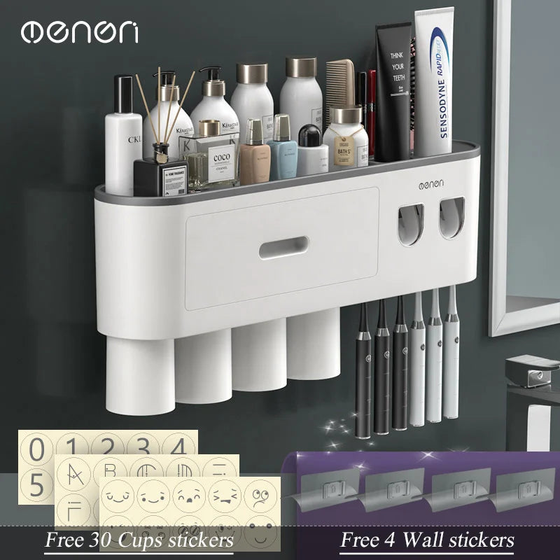 Magnetic Adsorption Inverted Toothbrush Holder with Automatic Toothpaste Dispensing