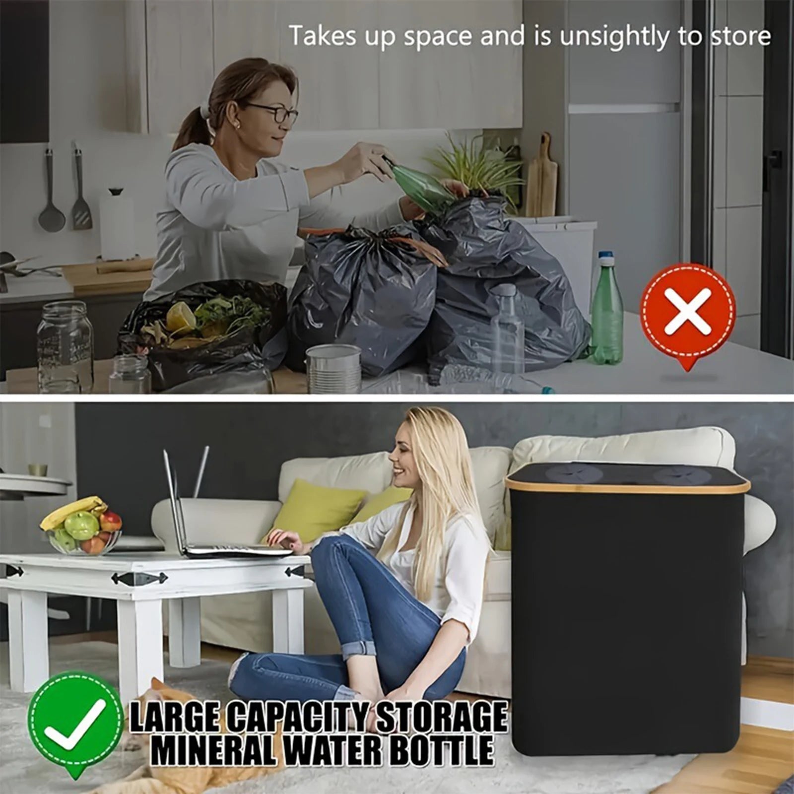 Foldable Oxford 2 Sections Laundry Storage Basket with Lid