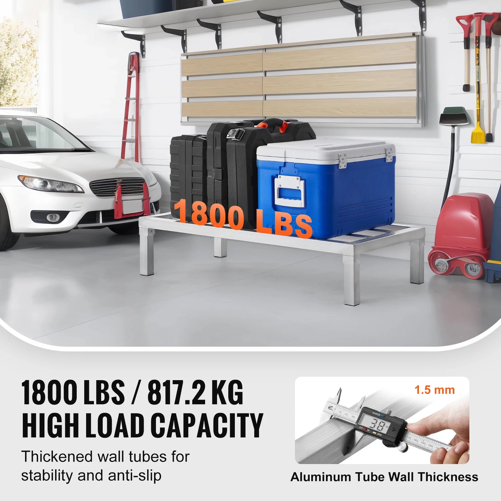 SucceBuy 1800 lbs Aluminum Dunnage Rack Commercial Food 8” Off the Floor Rack All-Welded Storage Rack for Kitchens Garages