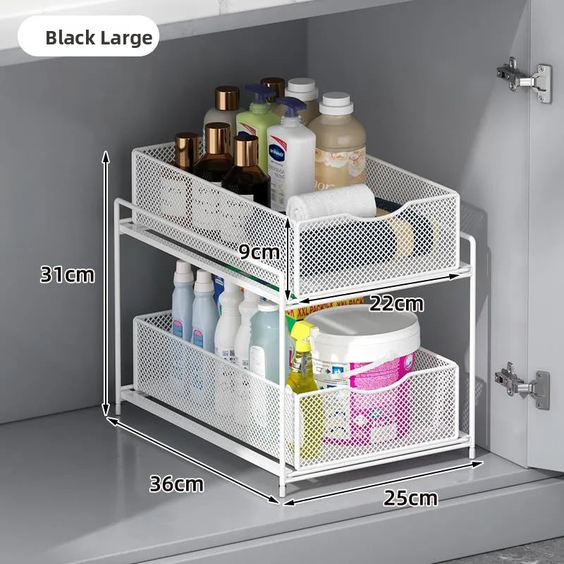 Kitchen Cabinet Storage Organizer Pull Out Double Layer Basket