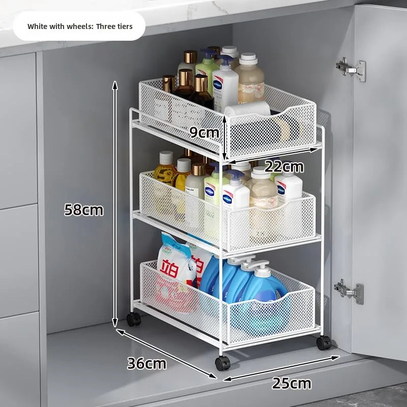 Kitchen Cabinet Storage Organizer Pull Out Double Layer Basket