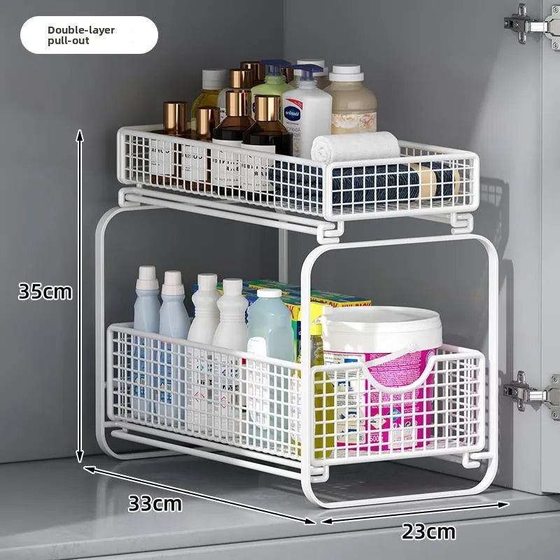 Kitchen Cabinet Storage Organizer Pull Out Double Layer Basket