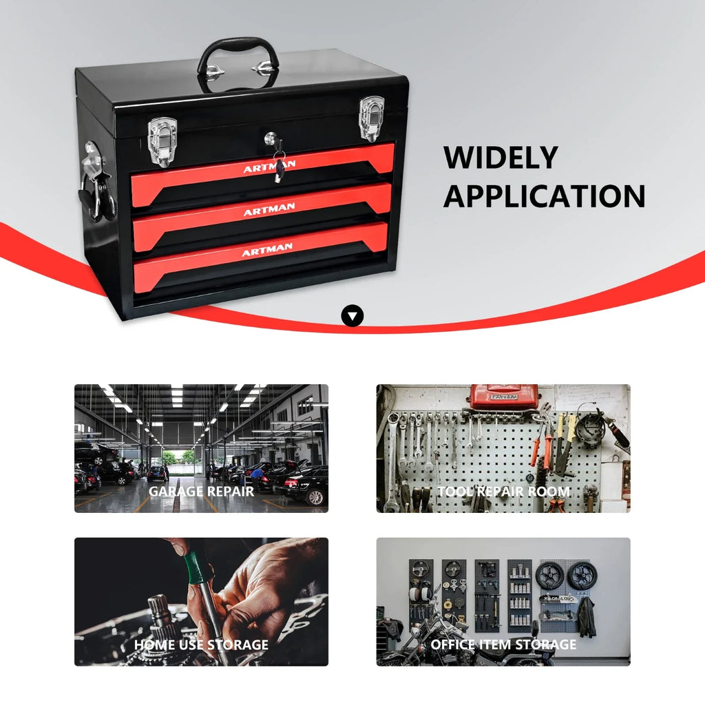 3 Drawer Portable Metal Tool Box with EVC Liner and Lock