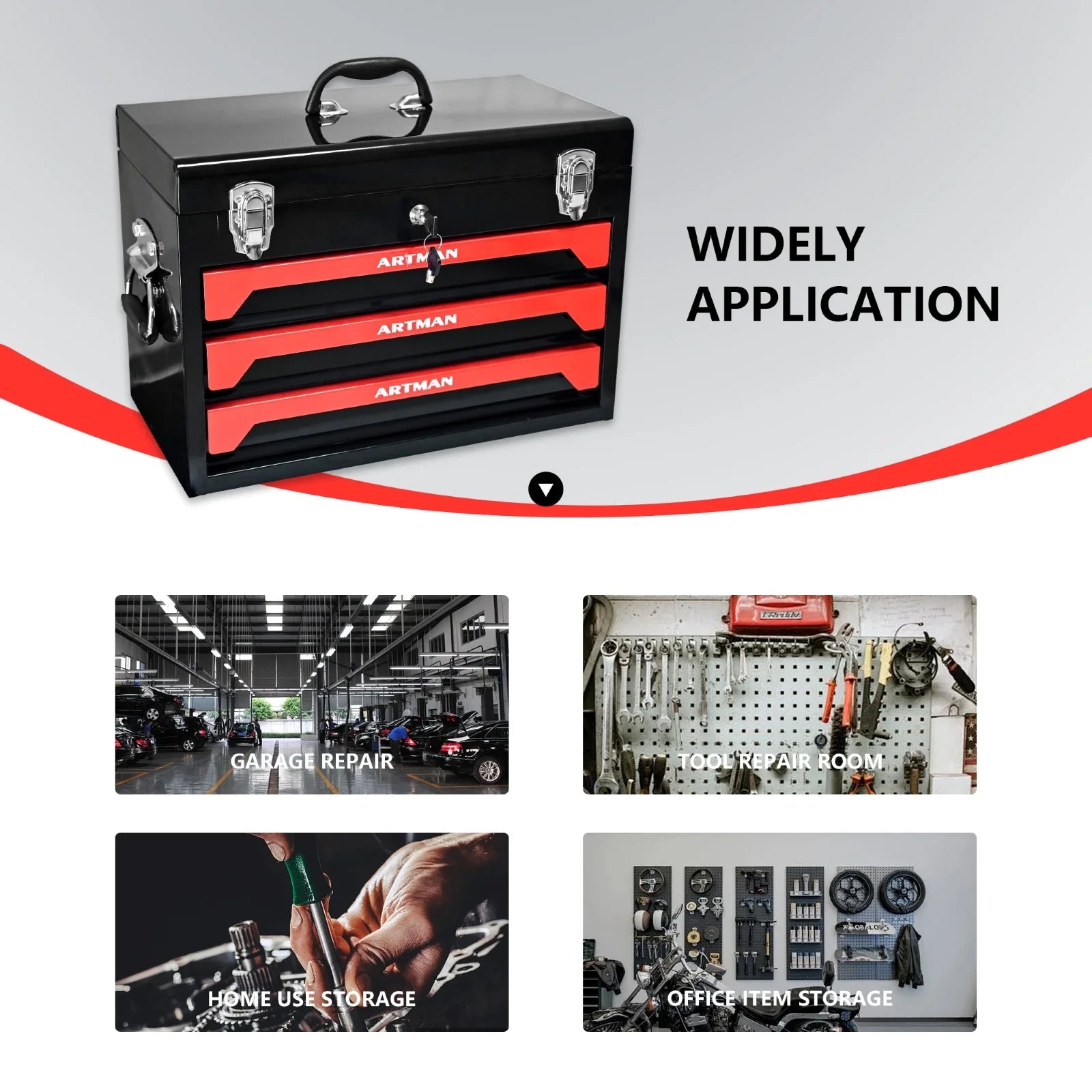 3 Drawer Portable Metal Tool Box with EVC Liner and Lock