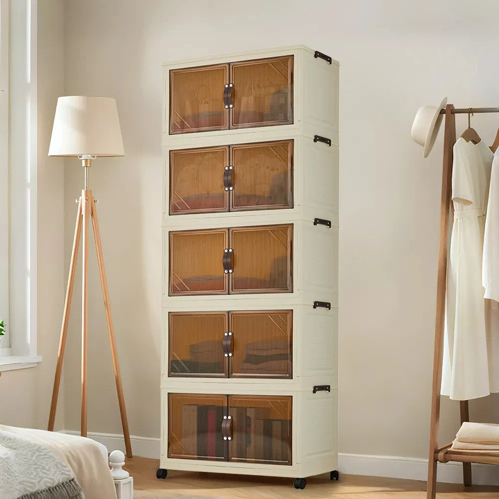 Five Tier Stackable Storage Boxes with Wheels & Folding Drawers