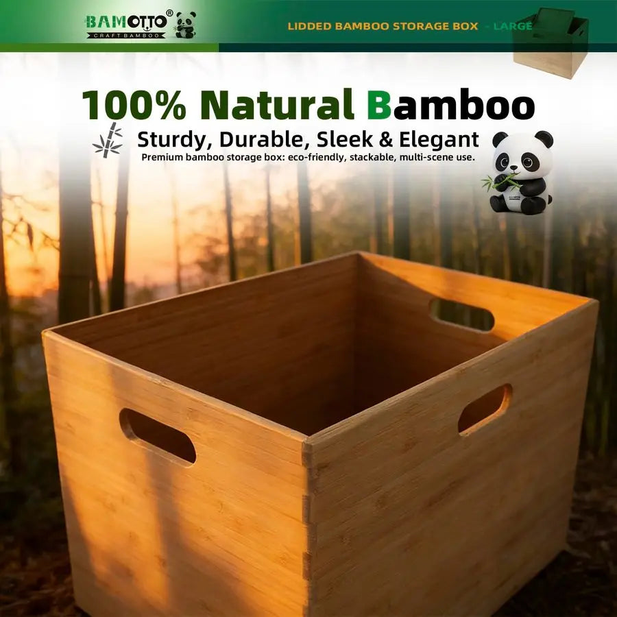 Lidded Stackable Bamboo Storage Bins with Handles