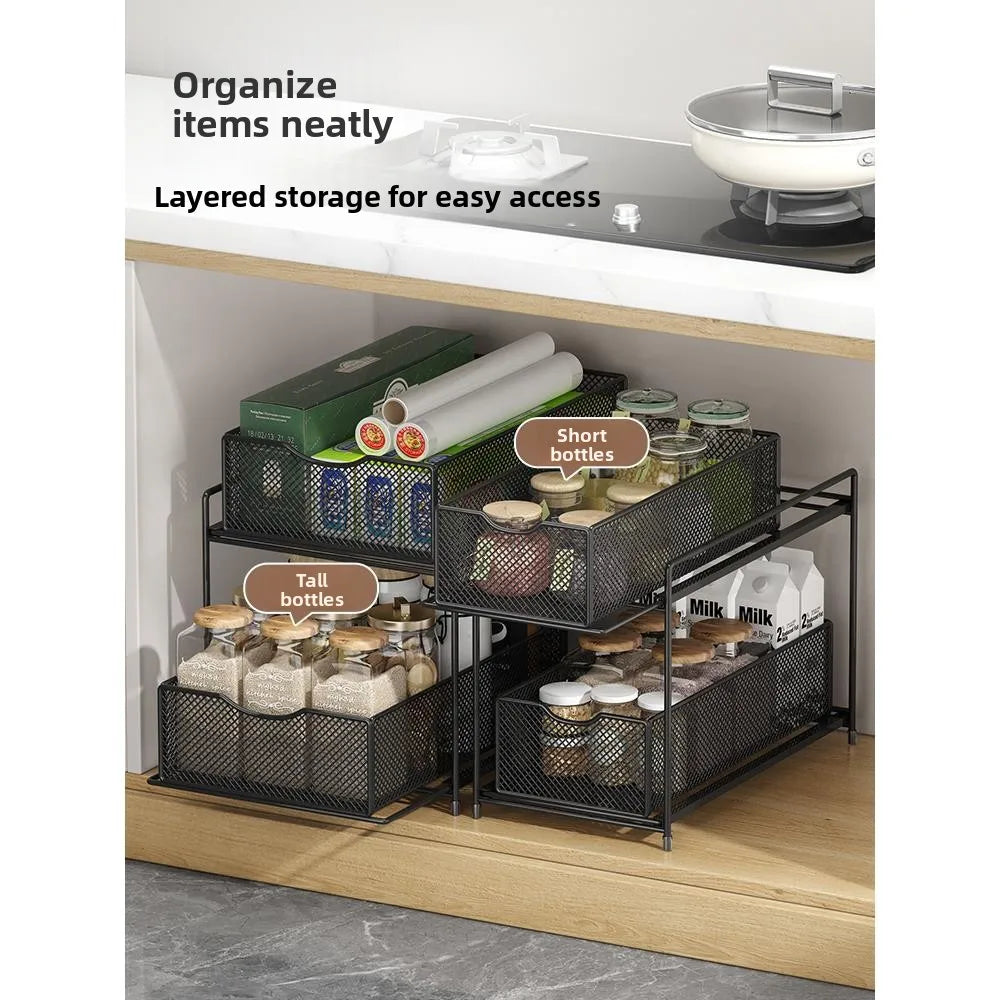 Kitchen Cabinet Storage Organizer Pull Out Double Layer Basket