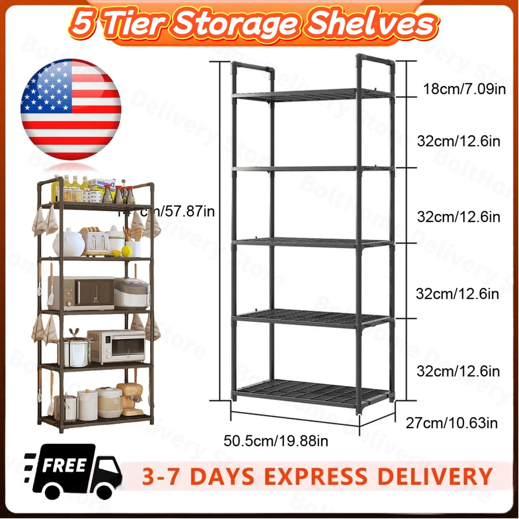 Five Tier Heavy Duty Storage Rack with Adjustable Shelves