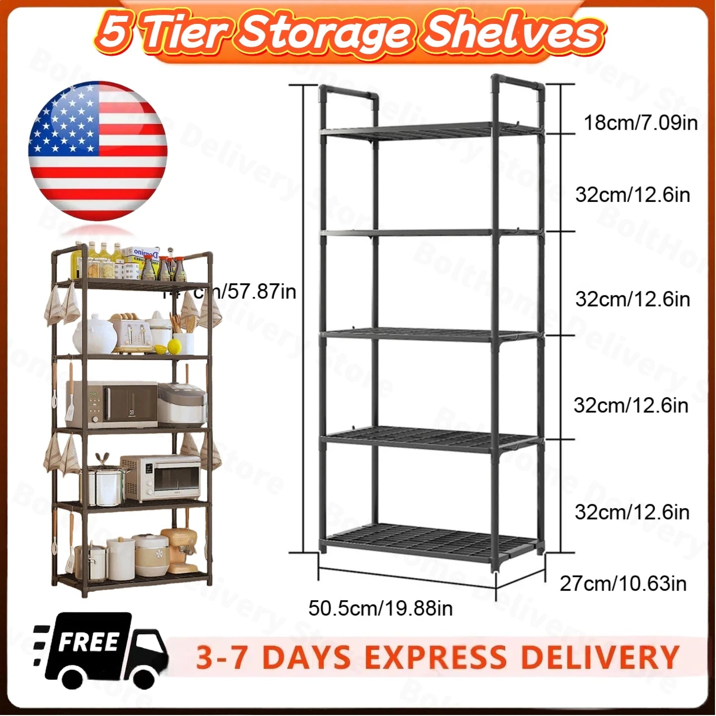 Five Tier Heavy Duty Storage Rack with Adjustable Shelves