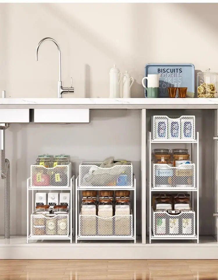 Kitchen Cabinet Storage Organizer Pull Out Double Layer Basket