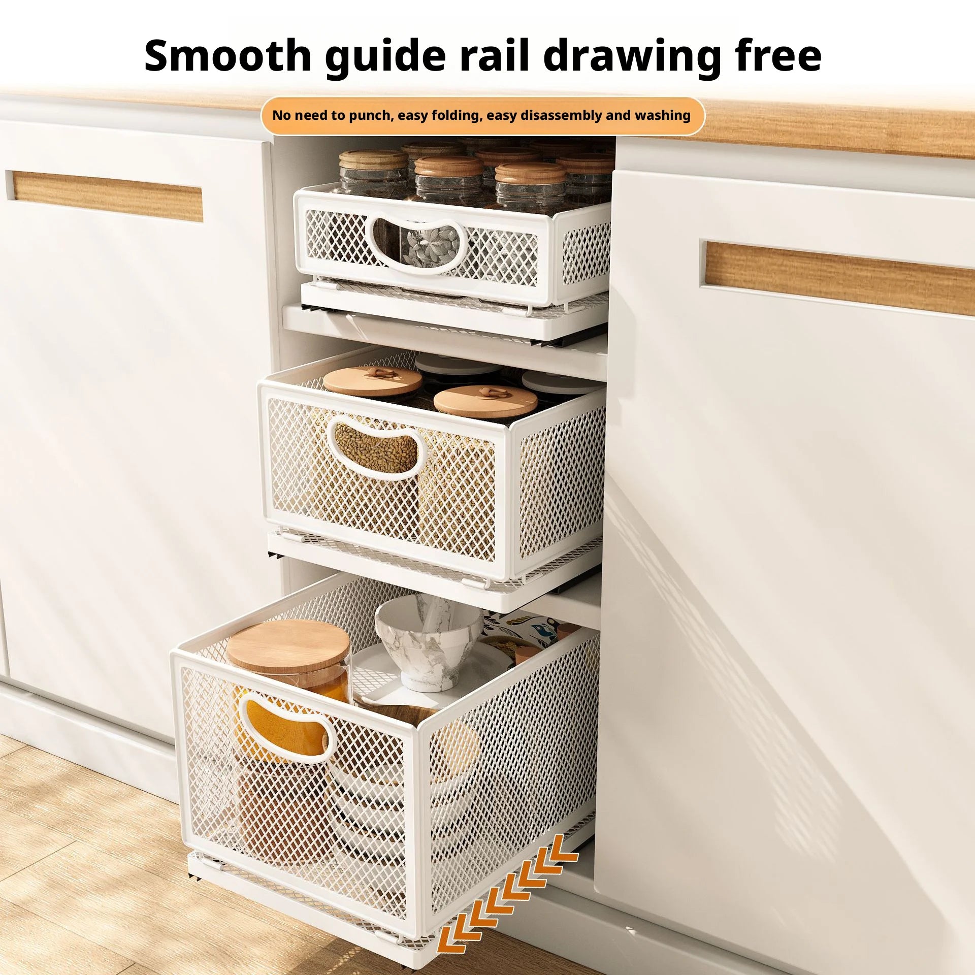 Kitchen Cabinet Pull-Out Storage Basket Dish Storage Basket Rack Kitchen Spice Drawer Storage Box Sundries Storage Basket