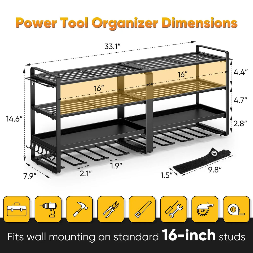 Wall Mount Heavy Duty Power Tool Organizer Rack & Shelving