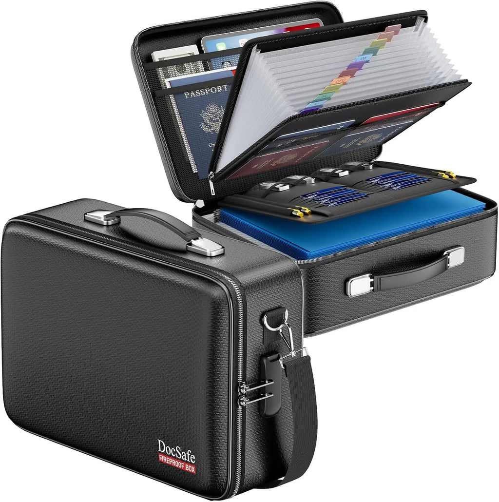 Fireproof Document Box with Lock & Shoulder Strap