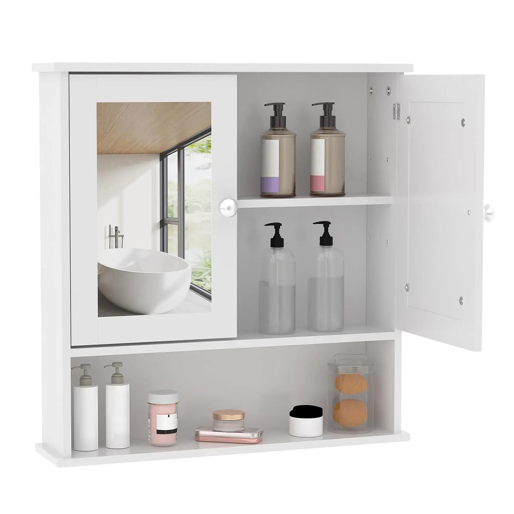 Wall Mounted Adjustable Shelving Medicine Cabinet With Mirror & Double Swing Doors