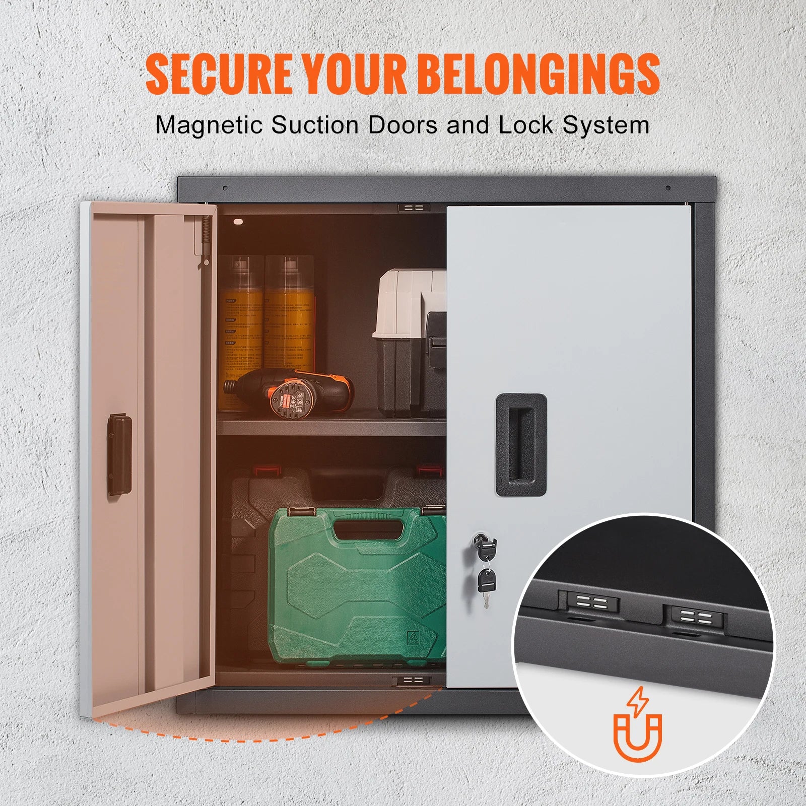 Metal Foldable Wall Cabinet with Magnetic Door & Adjustable Shelving