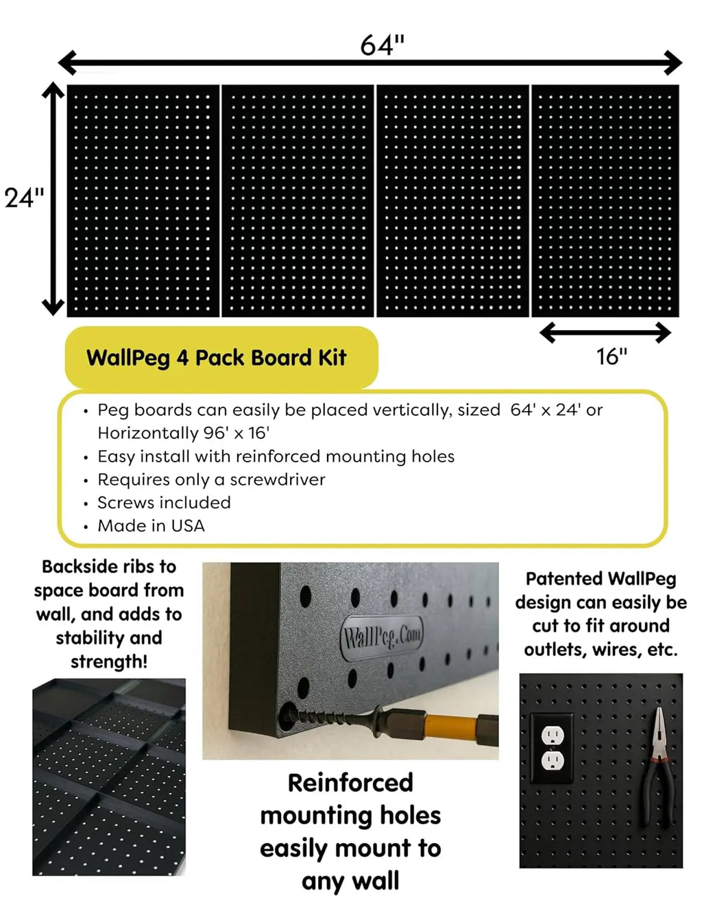 4-Pack USA Made Pegboard Panels