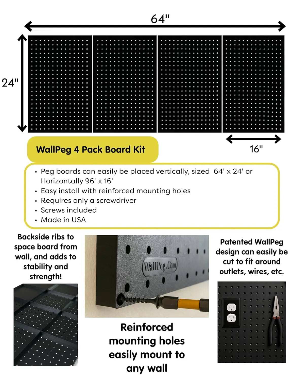 4-Pack USA Made Pegboard Panels