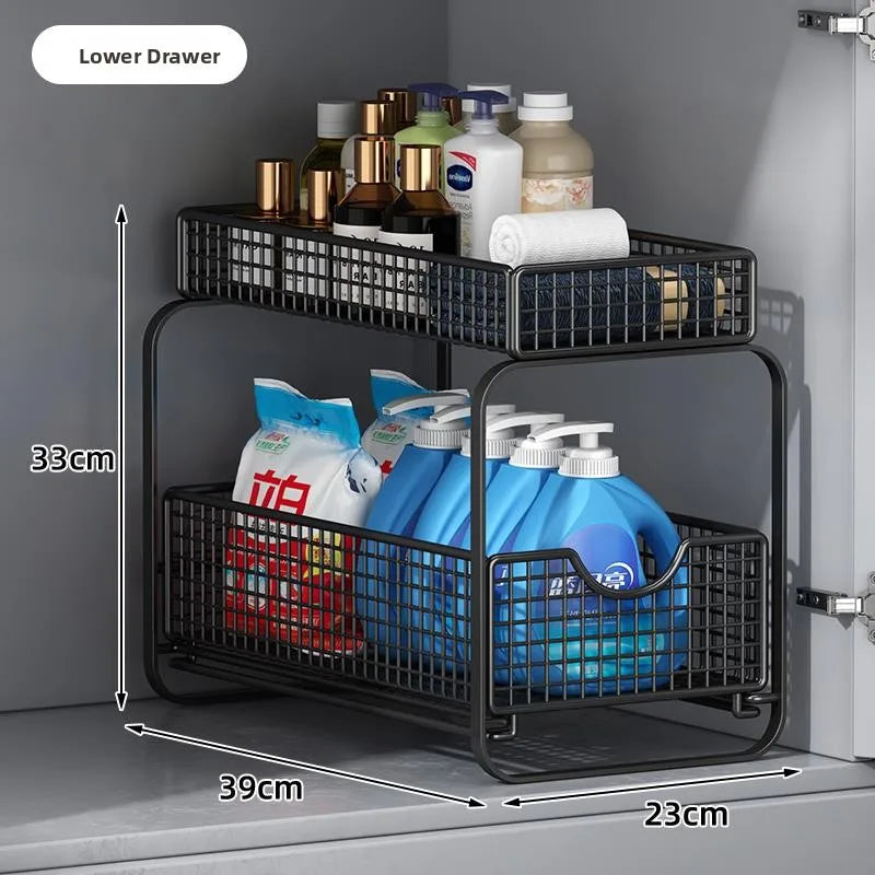 Kitchen Cabinet Storage Organizer Pull Out Double Layer Basket