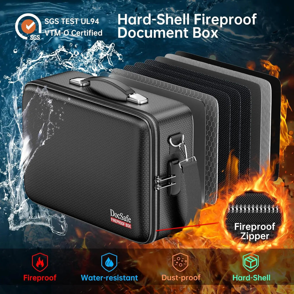 Fireproof Document Box with Lock & Shoulder Strap